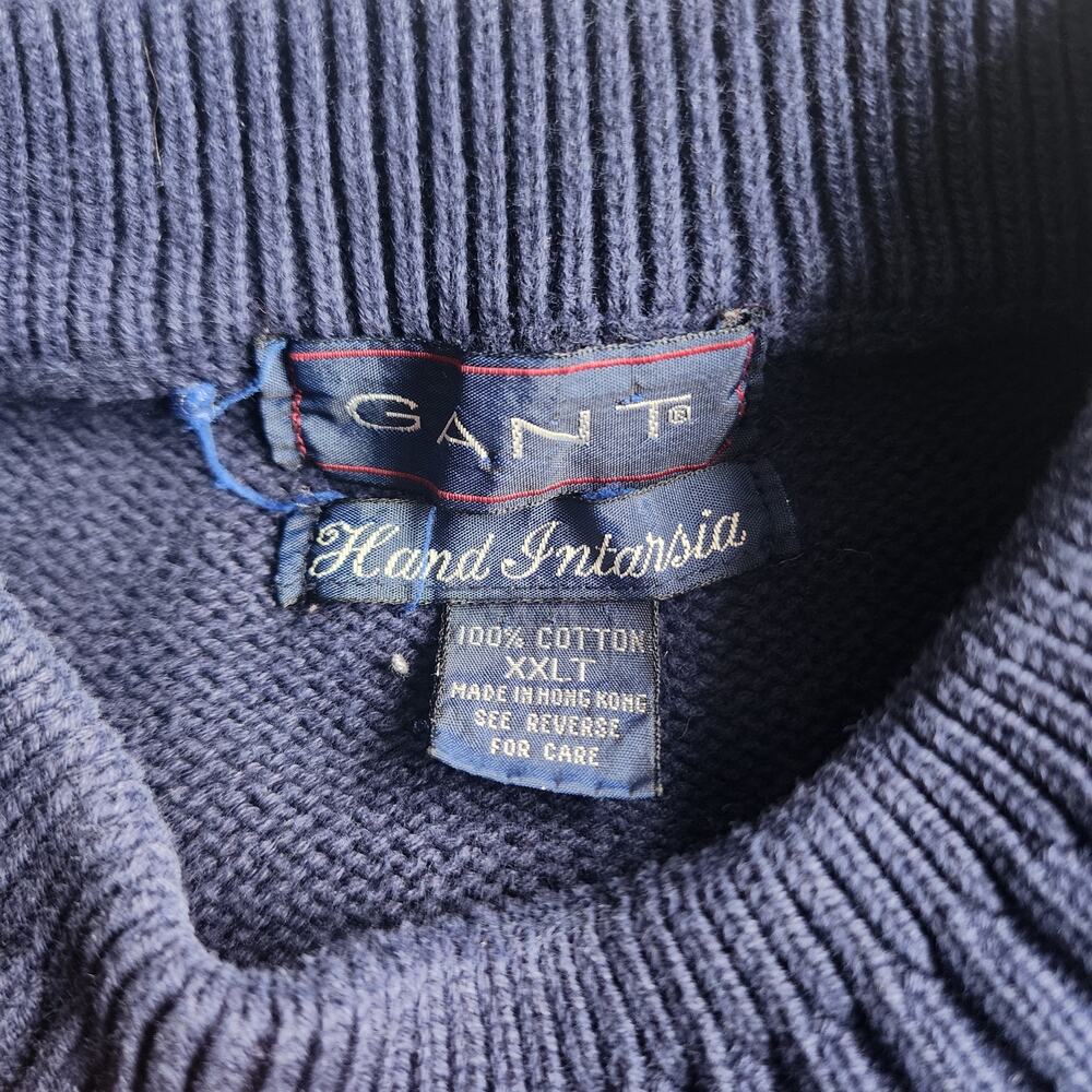 Vintage 90's GANT Sailboat Hand Intarsia Navy Sweater XXLT - Picture 4 of 7